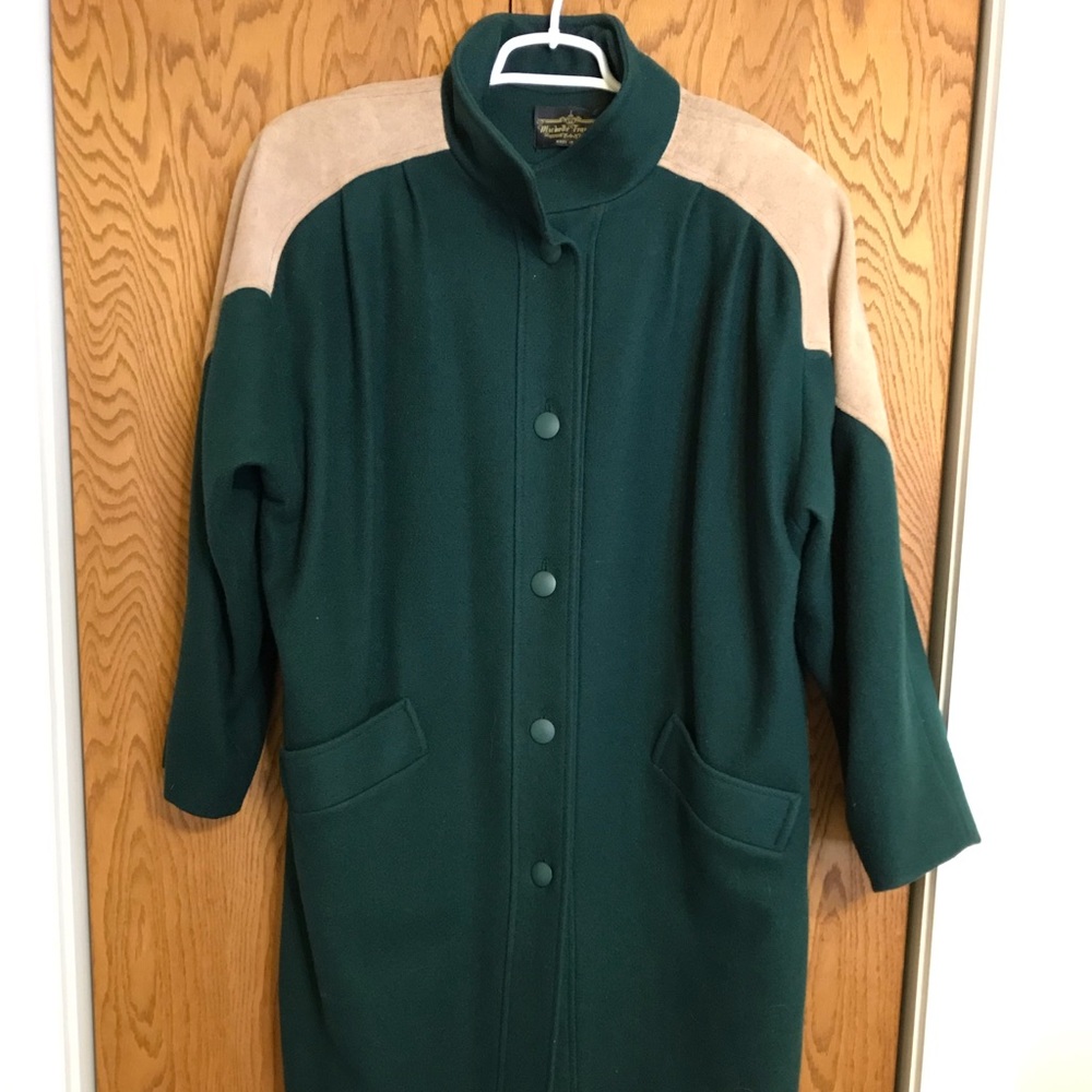 Ladies Dress Wool Coat with Suede shoulder accents